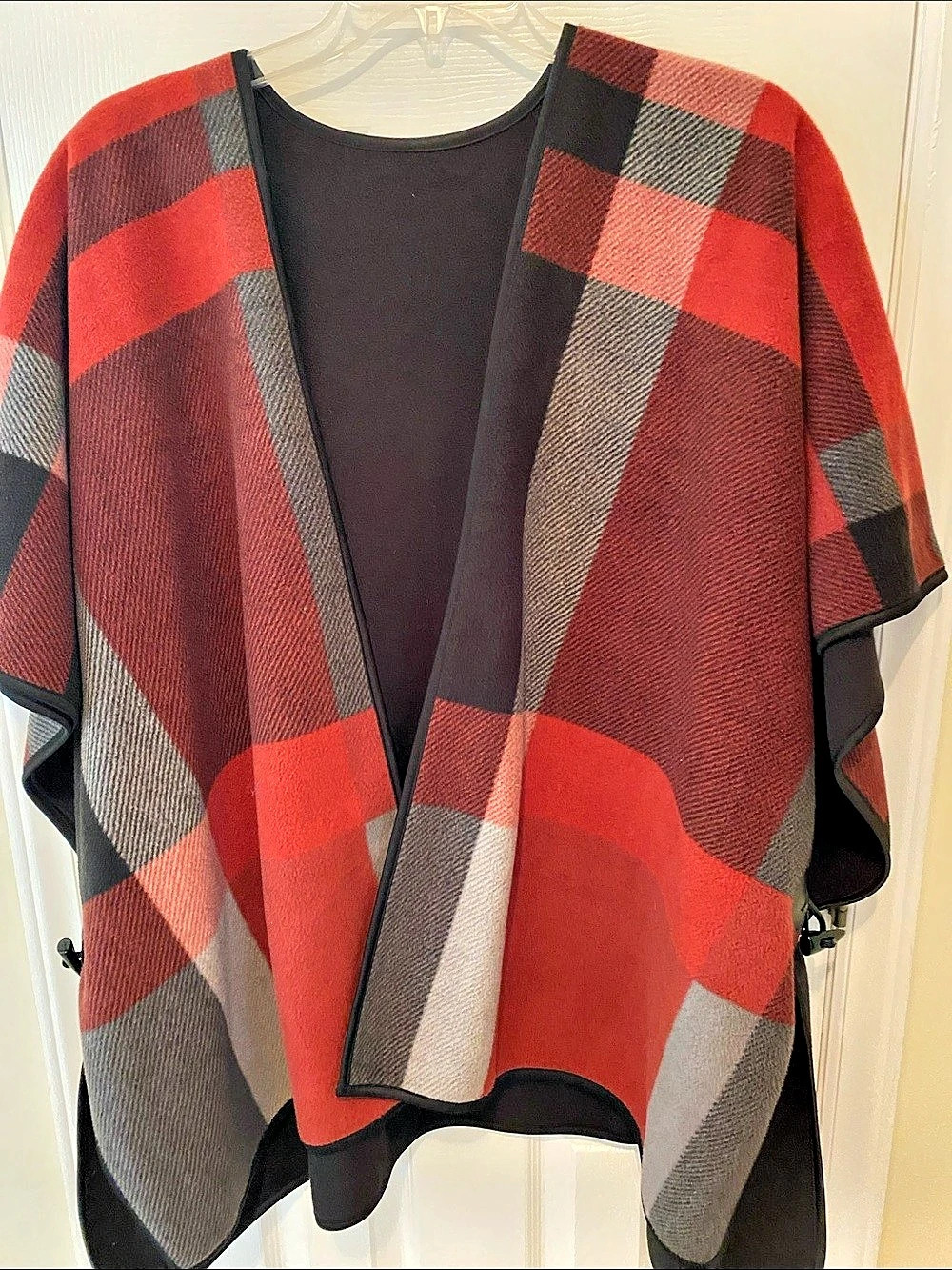 Plaid Poncho in Red & Black Like New